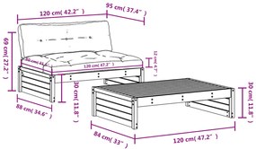 Set Divani da Giardino 2pz con Cuscini in Legno Massello Bianco