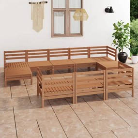 Set Salotto da Giardino 10 pz in Legno Massello di Pino Miele