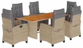 Set pranzo da giardino 9 pz con cuscini beige misto polyrattan