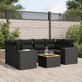 Set Divani da Giardino con Cuscini 7pz Nero Polyrattan