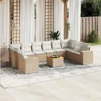 Set Divani da Giardino 11 pz con Cuscini Beige in Polyrattan 3225617