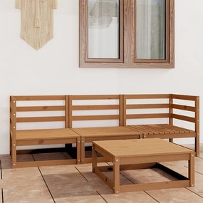 Set Divani da Giardino 4 pz Miele in Legno Massello di Pino