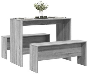 Set Tavolo Da Pranzo E Panche 3 Pz Grigio Sonoma İn Truciolato /