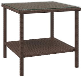 Tavolino marrone 45x45x45 cm polyrattan e vetro temperato