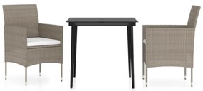 Set da pranzo per giardino 3 pz con cuscini beige e nero