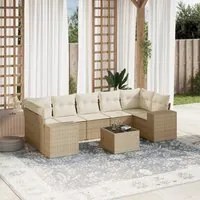 Set Divano da Giardino 8 pz con Cuscini Beige in Polyrattan 3254675