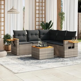 Set divano da giardino 6 pz con cuscini grigio in polyrattan