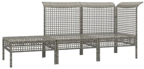 Set divani da giardino 3 pz con cuscini in polyrattan grigio