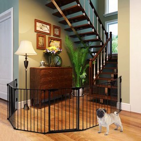 Costway Recinto pieghevole 6 pezzi Cancelleto di sicurezza in ferro 380x75cm Nero