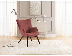 Poltrona con poggiapiedi rossa con rivestimento in velluto a coste Niko – Ropez