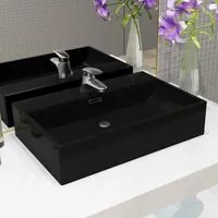 Lavandino con Foro Rubinetto Ceramica Nero 60,5x42,5x14,5 cm cod mxl 53015