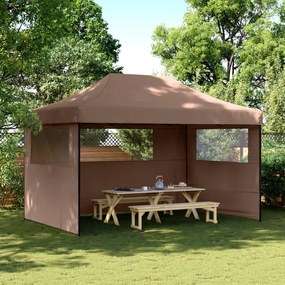 Tendone Per Feste Pieghevole Pop-up Con 3 Pareti Marrone /