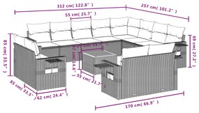 Set divano da giardino 13 pz con cuscini beige in polyrattan