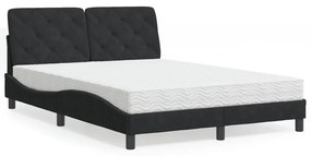 Letto Con Materasso Nero 140x190 Cm İn Velluto /