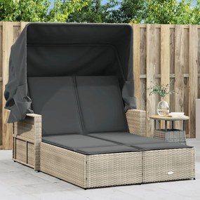 Lettino Doppio Baldacchino E Cuscini Grigio Chiaro Polyrattan /