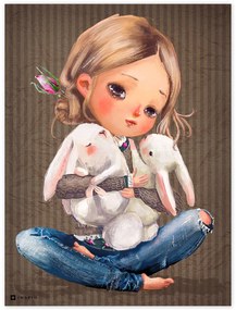 Quadro per la camera dei bambini - Bambina con i coniglietti | Inspio