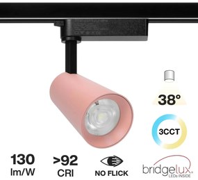 Faro LED 30W Monofase Rosa CRI92 CCT Bianco Variabile 38° Bridgelux LED Colore Bianco Variabile CCT