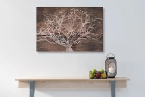 Stampa su tela – Corona dell'albero su sfondo di legno