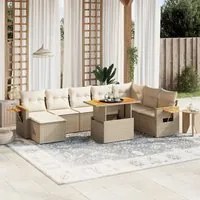 Set Divano da Giardino 8 pz con Cuscini Beige in Polyrattan 3273634