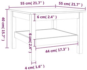 Tavolino da Salotto Nero 55x55x40 cm Legno Massello di Pino