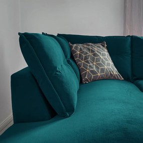 Divano letto angolare in velluto turchese L, angolo sinistro Stylish Stan - Miuform