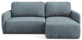 Divano angolare blu polveroso allungabile/con contenitore (con penisola a destra/con chaise lounge) con rivestimento in ciniglia Lilo – Makamii