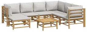 Set salotto da giardino 8pz con cuscini grigio chiaro bambù
