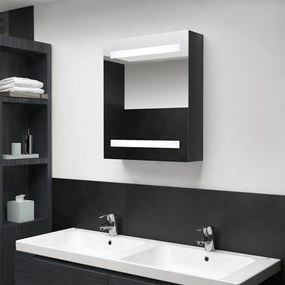 Armadietto bagno con specchio e led nero lucido 50x14x60 cm