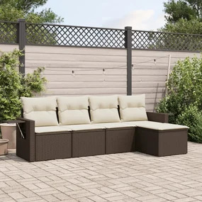Set divano da giardino 5 pz con cuscini marrone in polyrattan