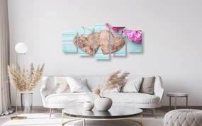 Quadri 5 pezzi – Peonie e cuori di betulla