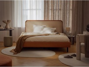 Letto matrimoniale imbottito arancione con rete inclusa 200x200 cm Aveline – Micadoni