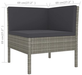 Set Divani da Giardino 8 pz con Cuscini in Polyrattan Grigio