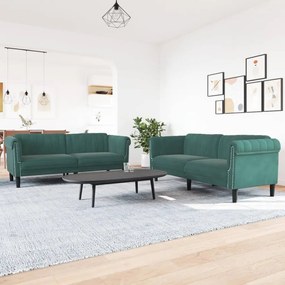 Set Di Divani 2 Pz Verde Scuro İn Velluto /