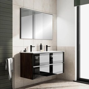 Mobile bagno con lavabo STAR L120 x H60 x P46 cm walnut in vetro 2 cassetti per doppia vasca