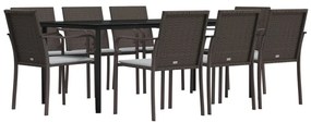 Set pranzo da giardino 9 pz con cuscini in polyrattan e acciaio