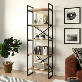 Libreria Industrial 5 Ripiani In Ferro E Legno 58x30x175H Voyage
