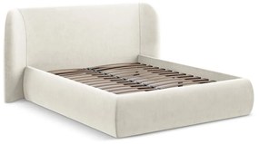 Letto matrimoniale imbottito crema con contenitore con griglia 140x200 cm Hauke - Makamii