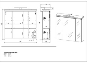 Mobile bagno antracite con specchio e illuminazione 76x74 cm Modesto - Germania