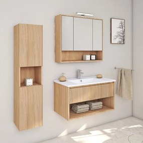 Kamalu - Composizione bagno cannettata 80 cm rovere chiaro | LAC-IRIDE-80