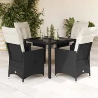 Set da Pranzo da Giardino 5 pz Nero con Cuscini in Polyrattan 3276692