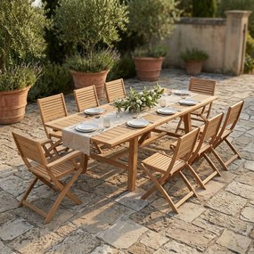 ORATOR - set tavolo in teak cm.220/300 x 100 x 77 h con 6 sedie e 2 poltrone Orator