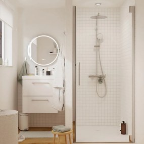 Porta doccia battente Remix2 L 90 x H 195 x P 0.6 cm in vetro vetro senza finitura / trasparente profilo cromo