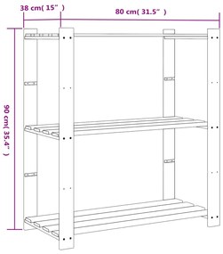 Scaffale a 3 Livelli Nero 80x38x90 cm in Legno Massello di Pino