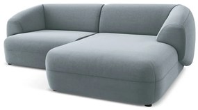 Divano angolare azzurro (con penisola a destra) con rivestimento in velluto Moana – Makamii