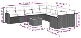 Set divani da giardino 11 pz con cuscini beige in polyrattan