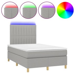 Letto a molle materasso e led grigio chiaro 120x190 cm tessuto