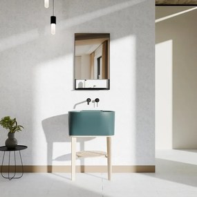 Mobile sottolavabo e lavabo Tina per vasca centrale frassino naturale e petrolio L 50 x H 57 x P 41.5 cm