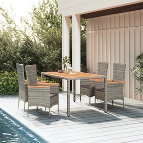 Set da Pranzo da Giardino 5 pz con Cuscini in Polyrattan Grigio