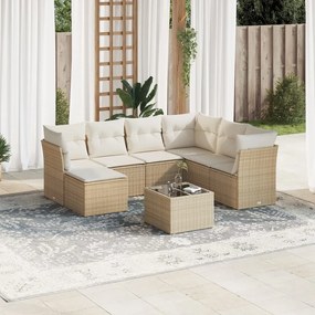 Set divano da giardino 8 pz con cuscini beige in polyrattan