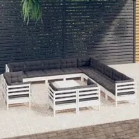 Set Divani da Giardino 14 pz con Cuscini Bianchi Legno di Pino 3096966